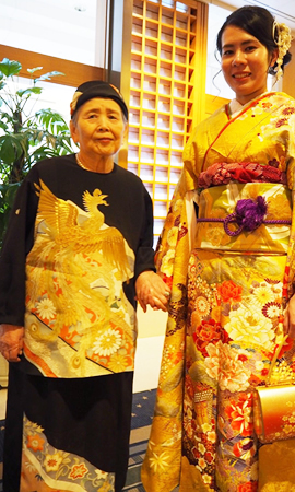 結婚式に参列のお祖母様に留袖を着物リメイクしたオーダーメイドの一点もの留袖ドレス（大阪・東京銀座・全国）