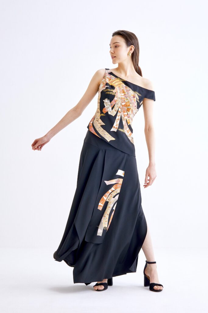 パーティードレスや卒業式のドレスコードに新品の振袖地を使用した着物ドレス