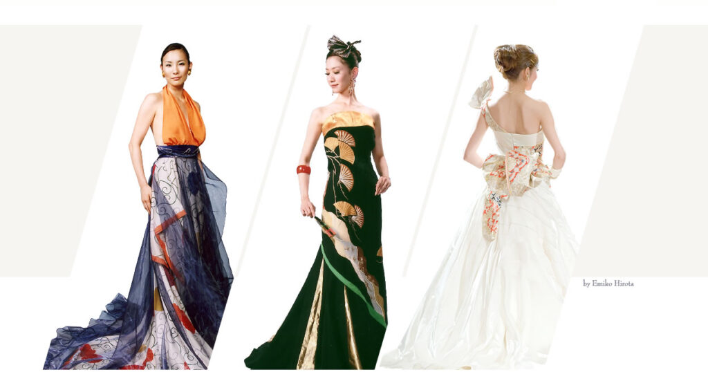 パーティードレスや卒業式のドレスコード、ステージ衣装、フォーマルドレスとして着物ドレスをレンタル、購入する